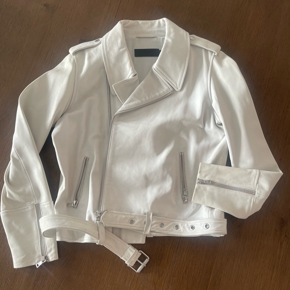 J BRAND Maysen leather biker jacket in cream - Picture 2 of 6